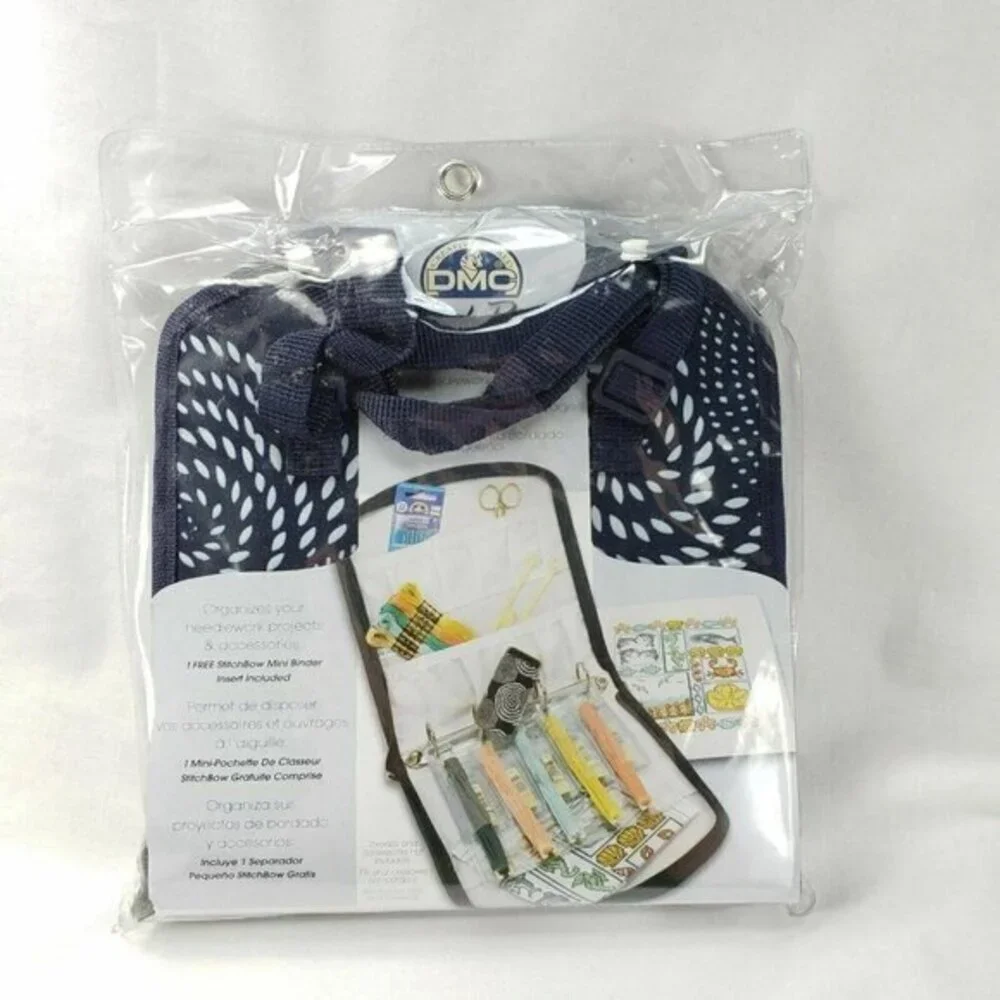 DMC Stitchbow Needlework Organizer Travel Bag Dark Navy White Print‎ New